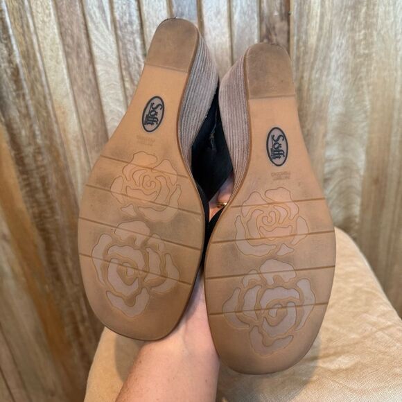 Sofft Ginetta Black Leather Wedge Heel Sandals Size 9 - Picture 6 of 7